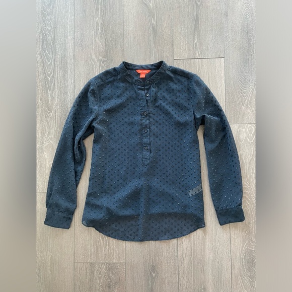 Joe Fresh blouse Navy dark blue polka dots small S top shirt long sleeve - Picture 1 of 5